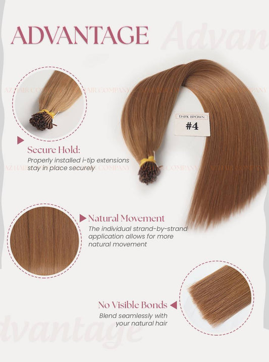 Light Brown (#4) I - Tip Hair Extensions 100g
