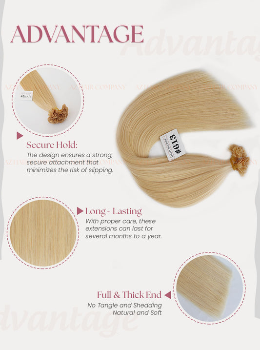 Light Blonde (#613) Flat Tip Hair Extensions 100g