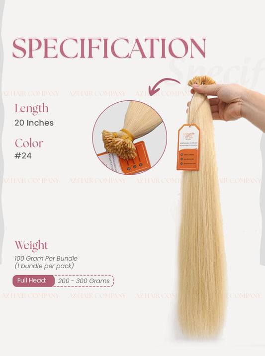 Light Blonde ( #24) I-Tip Hair Extensions 100g