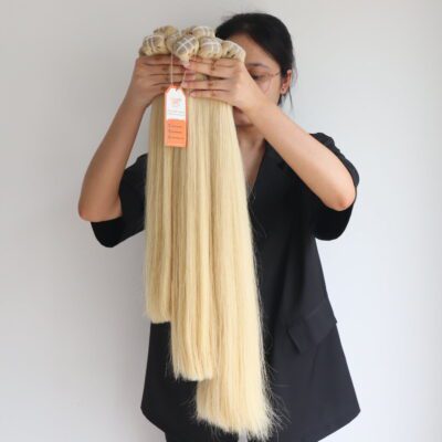 Weft Human Hair #613ash Color Straight Extensions Vietnamese