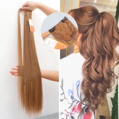 Ponytail #4 Color Human Hair Extensions Vietnamese Remy Hair Wrap Around