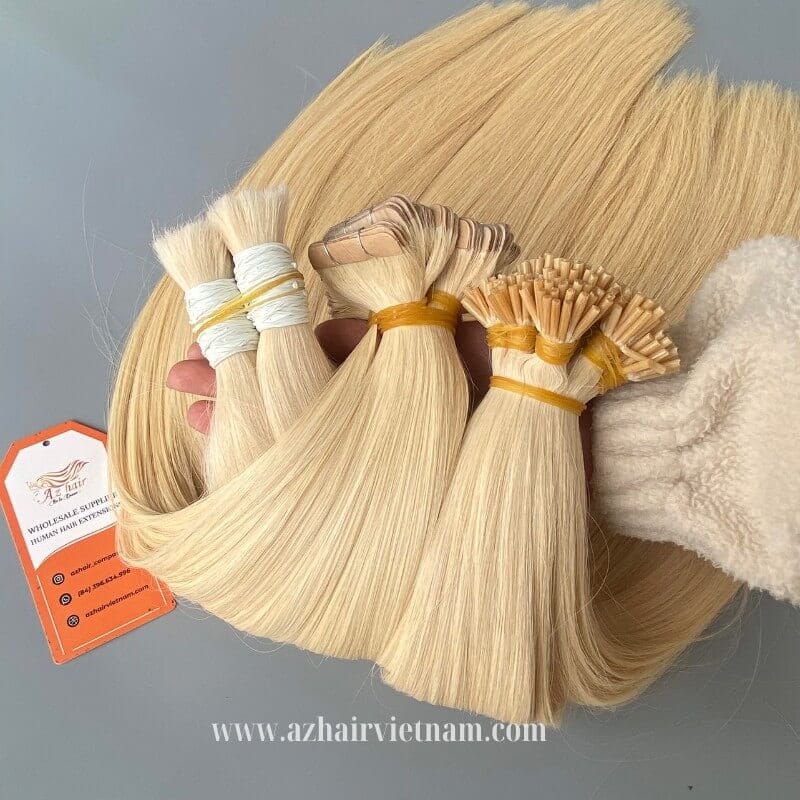 100%-Human-Hair-Extensions-Light-Blonde-Color-No-Mix-Synthetic-Wholesale-Price