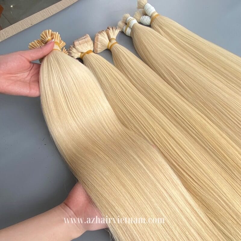 100%-Human-Hair-Extensions-Light-Blonde-Color-No-Mix-Synthetic-Wholesale-Price