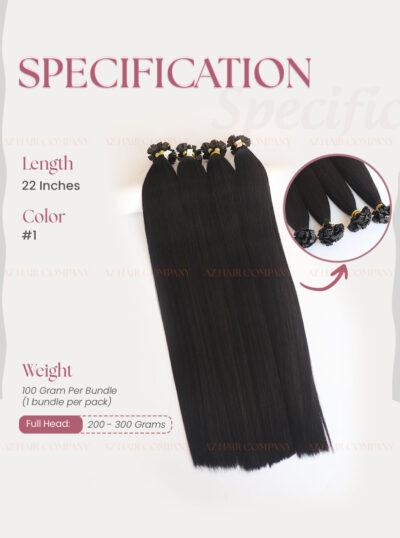 High-end 22-inches Vietnamese Keratin Flat Tip Extensions Color #1 Wholesale Price